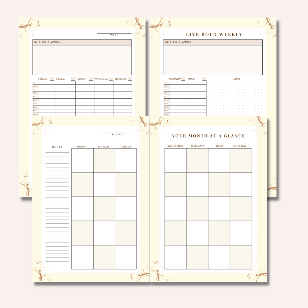 Inside Student Planner: Full Month Calendar (2 pages); Hourly Weekly Spread, Notes